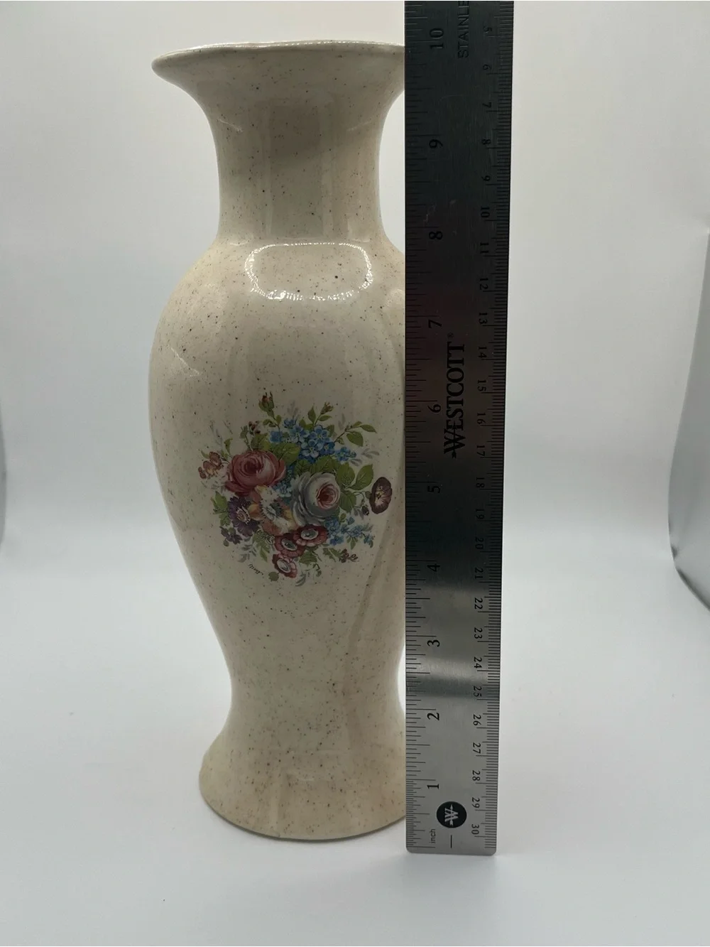 Vintage Japanese Ceramic Baluster Cream Floral Vase 10x3.5”